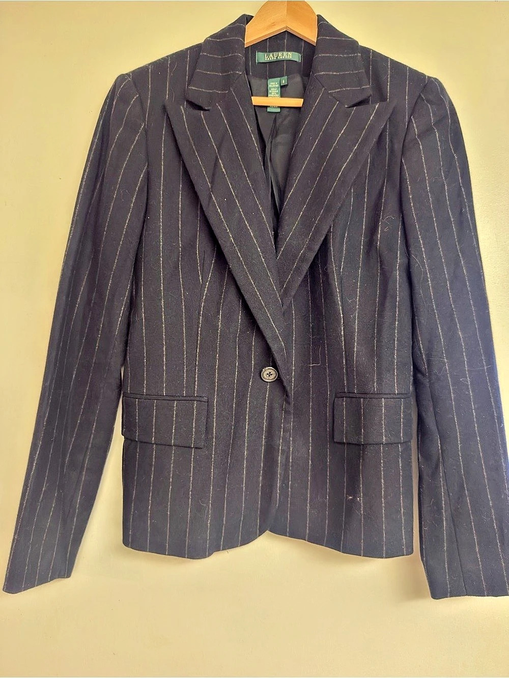 Ralph Lauren Pinstripe Blazer in navy w/ Gray pin-striped -Like New